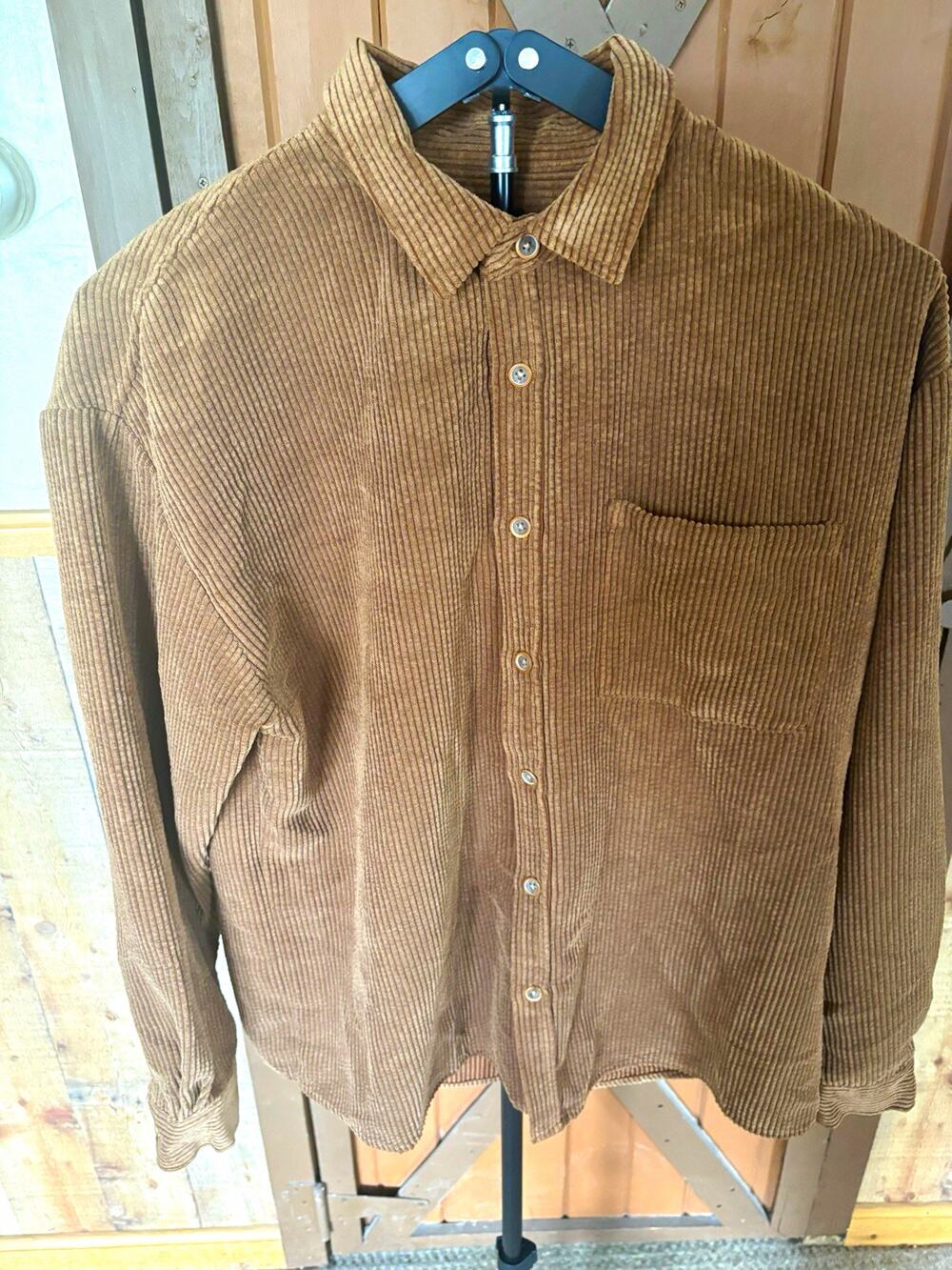 Forever 21 Men Brown Long Sleeve Button Up Corduroy Shirt Size Large